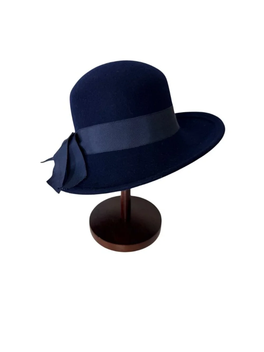 Street Smart Wool Cloche Hat Navy Vintage Church Dress Fashion USA Bow Accent